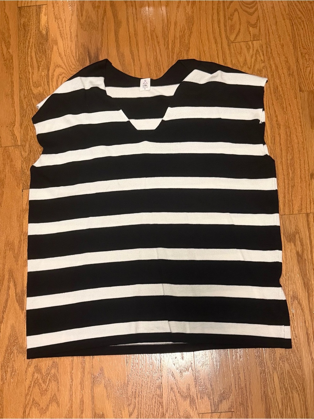 Black & White Striped V-Neck Women's Top